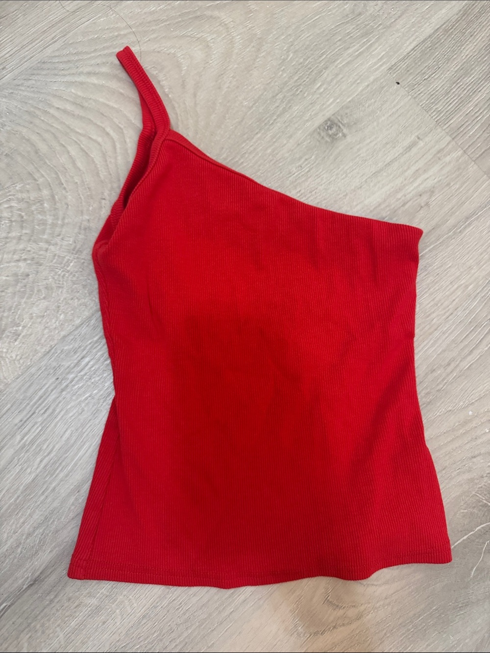 Asymmetric Red Ribbed One-Shoulder Camisole